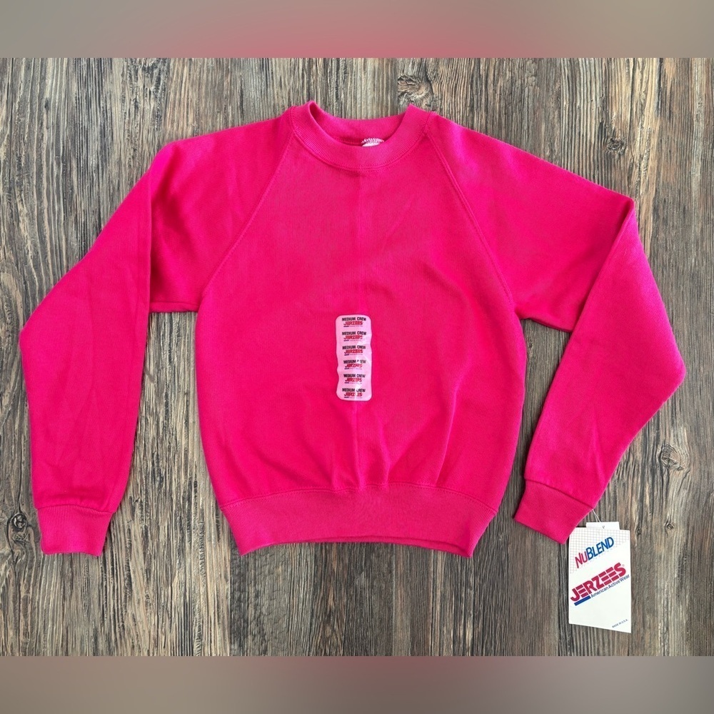 Vtg 90s JERZEES NUBLEND Girls M 8-10 Pink Crewneck Sweatshirt Made USA NOS NWT